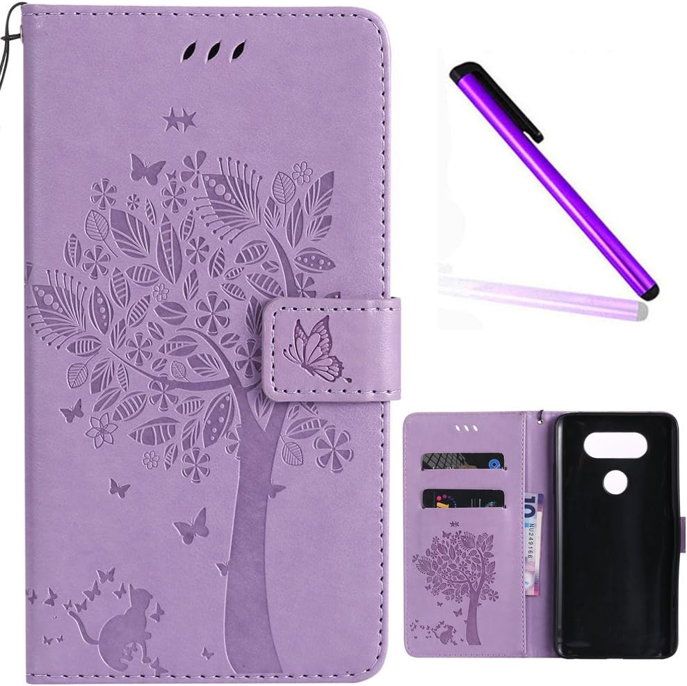 LG V20 Cover EMAXELER Diamond Embossed Stylish Kickstand Case Credit Cards Slot Cash Pockets PU Leather Flip Wallet Case For LG V20 H990N Wish Tree Light Purple