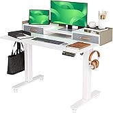 Seang Standing Desk with Drawers, Adjustable Height Stand up Desk with Storage Shelf, Electric Small Sit Stand Desk with Spli