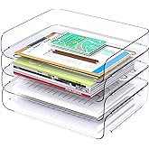 Tomorotec Desk Letter Tray Set, A4 Size Clear PET Stackable Document Organizer Office Desktop File Paper Holder Book Storage 