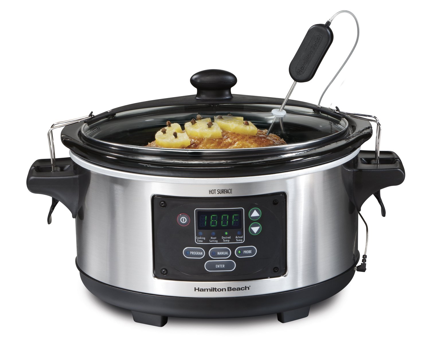 Hamilton Beach 33969A 6-Quart Programmable Set & Forget w/Temperature Probe Slow Cooker Stainless Steel