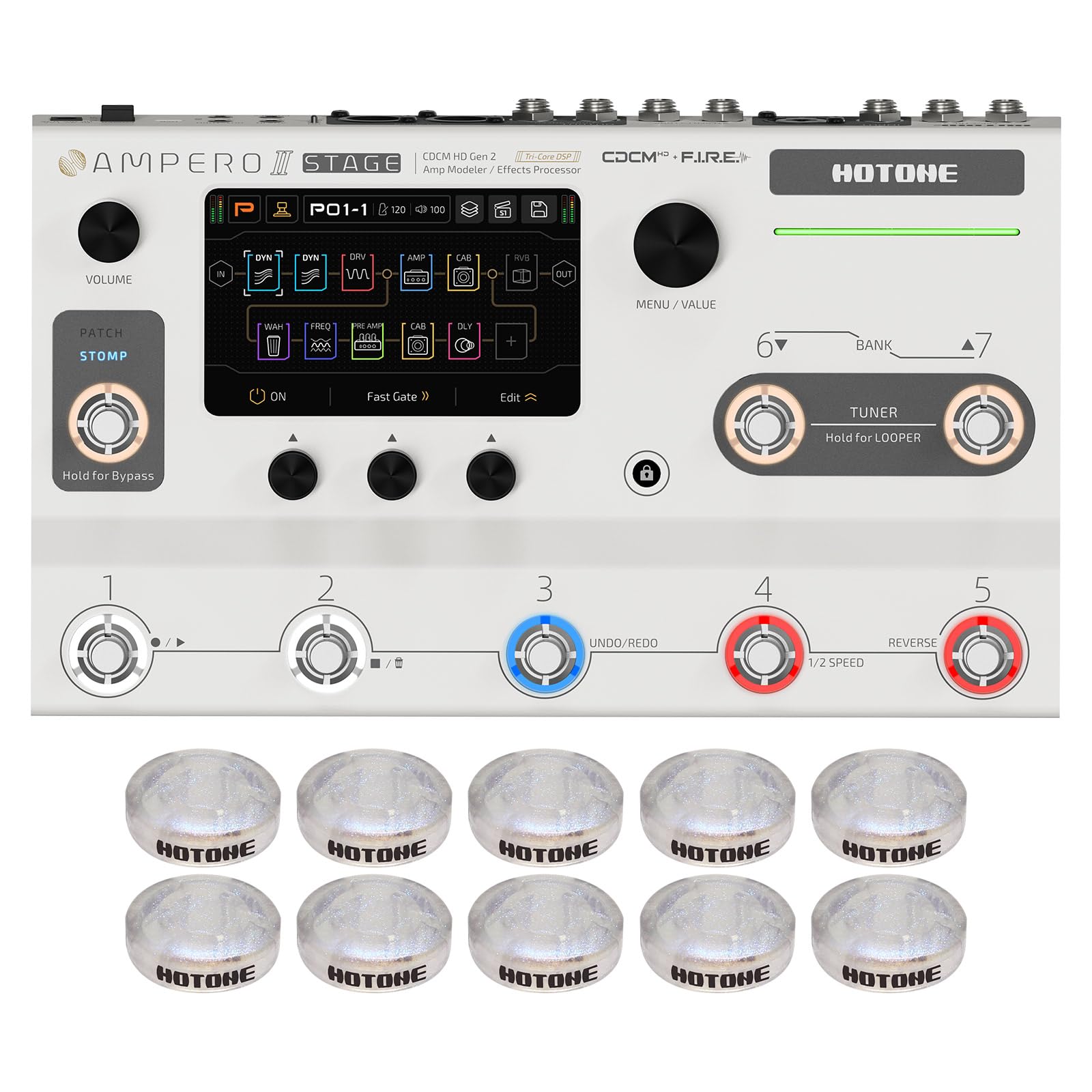 Photo 1 of HOTONE Multi-Effects Pedal Dual Effect Chains with FX Loop MIDI I/O Stereo OTG USB Audio Interface Touch Screen Ampero II Stage(Include 10 PCS Additional Footswitch Toppers)