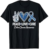 Peace Love Cure Colorectal Colon Cancer Awareness Support T-Shirt