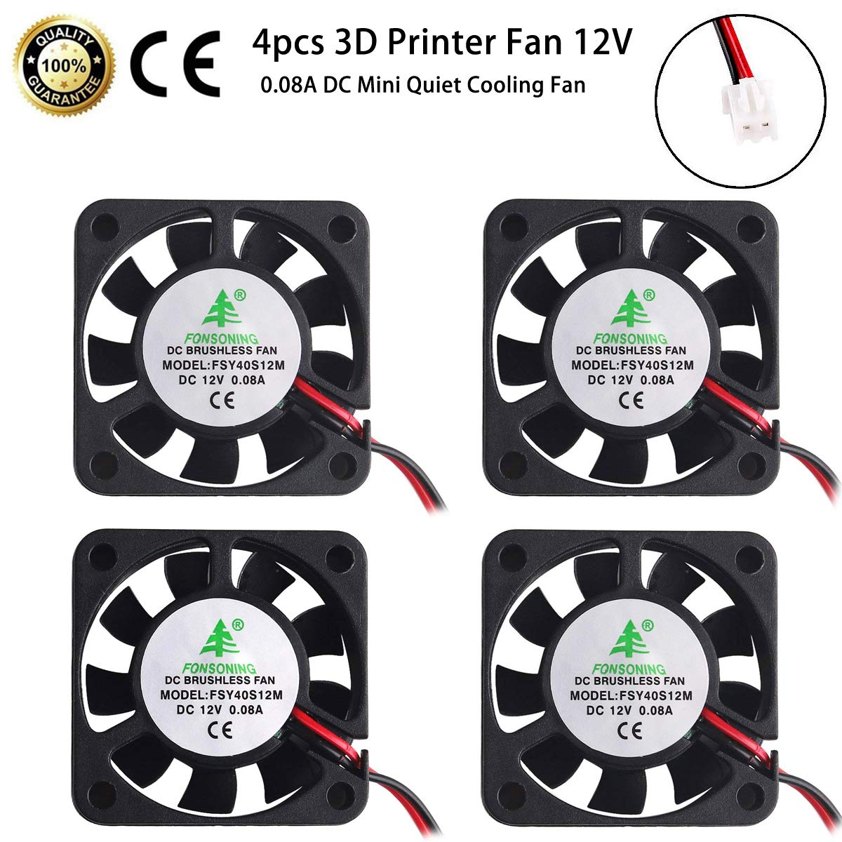 MakerFocus 4pcs 3D Printer Fan 12V 0.08A DC Mini Quiet Cooling Fan 40X40X10mm with 28cm Cable for 3D Printer, DVR,and Other Small Appliances Series Repair Replacement