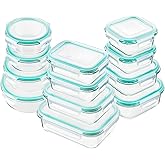 Bayco Glass Food Storage Containers with Lids, [24 Piece] Meal Prep, Airtight Bento Boxes, BPA Free & Leak Proof (12 lids & 1