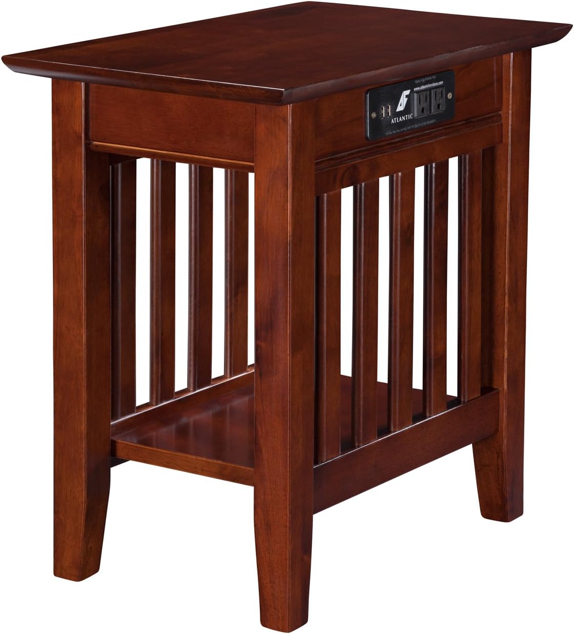 Atlantic Furniture AH13214 Mission Chair Side Table with Charging Station, Walnut