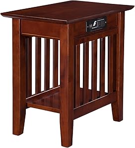 Atlantic Furniture AH13214 Mission Chair Side Table with Charging Station, Walnut