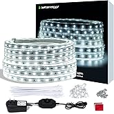 ollrieu 50ft Rope Lights Outdoor Waterproof White LED Strip Light Indoor Connectable Flexible 900 LEDs 6000K 12V Plug-in Deco