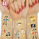 xo, Fetti Pirate Party Supplies Temporary Tattoos - 44 Glitter Styles | Nautical Birthday, Skull Crew, Treasure, Pirate Ship