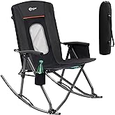 PORTAL Oversized Folding Rocking Camping Chair Portable Outdoor Rocker with High Back Hard Armrests Carry Bag, Supports 400 l