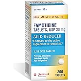 Glenmark Maximum Strength Famotidine Tablets, 20 mg, Acid Reducer for Heartburn Relief, 200 Count