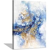 Hardy Gallery Abstract Picture Canvas Print Artwork: Blue with Gold Foils Landscape Paintings Wall Art for Bedroom (18” x24''