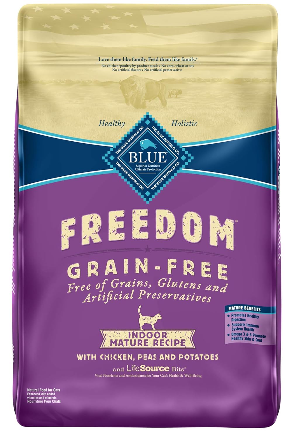 Blue Buffalo Freedom Grain Free Natural Indoor Mature Dry Cat Food, Chicken 11-lb.