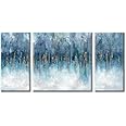 Modern Picture Abstract Canvas Artwork:Blue & White Wall Art on Canvas painting for Office (24'' x 24'' x 1 Panel + 24'' x 12