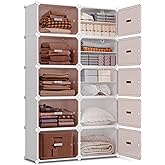 MAGINELS 5 Cube Storage Cabinet,Large Clothes Storage Organizer with Doors,Expandable Plastic Standing Storage Organizer Shel