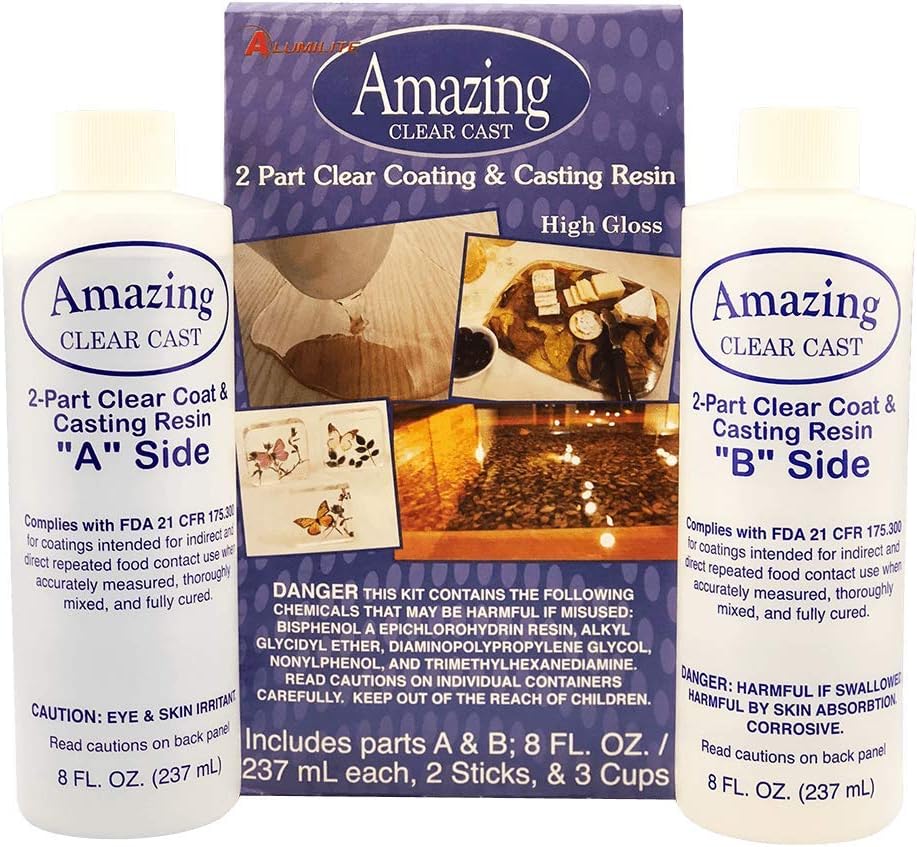 Alumilite Amazing Clear Cast 10590, 8 Oz of Clear Coating and 8 Oz of Casting Resin