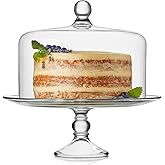 Libbey Selene Glass Cake Stand with Dome Lid, Elegant Curved Footed Glass Cake Holder, Covered Cake Stand, Versatile Glass Do