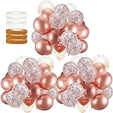 60 PACK Dandy Decor Rose Gold Balloons + Confetti Balloons w/Ribbon | Rosegold Balloons for Parties | Bridal & Baby Shower Ba