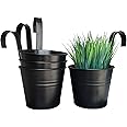 Black Iron Large Hanging Planters For Outdoor Plants 4pcs - 6.3" Flower Pots, Hanging Plants, Railing Planter Boxes Outdoor, 