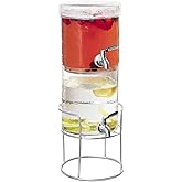 BIRDROCK HOME Stacking Beverages Dispenser with Stand & Lid – Stainless Steel Spigot – Round Jug Glass Drink - Iced Tea Juice