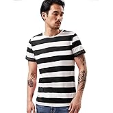 Wide Striped T Shirt for Men Sailor Tee Red White Black Navy Stripes Top Basic