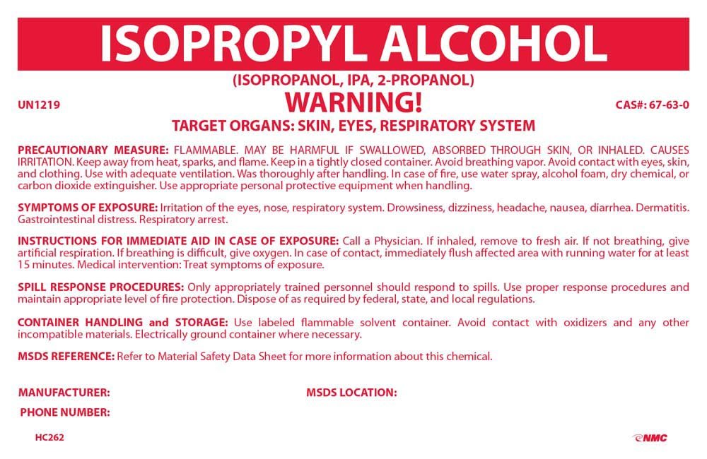 Isopropyl Alcohol NFPA Label