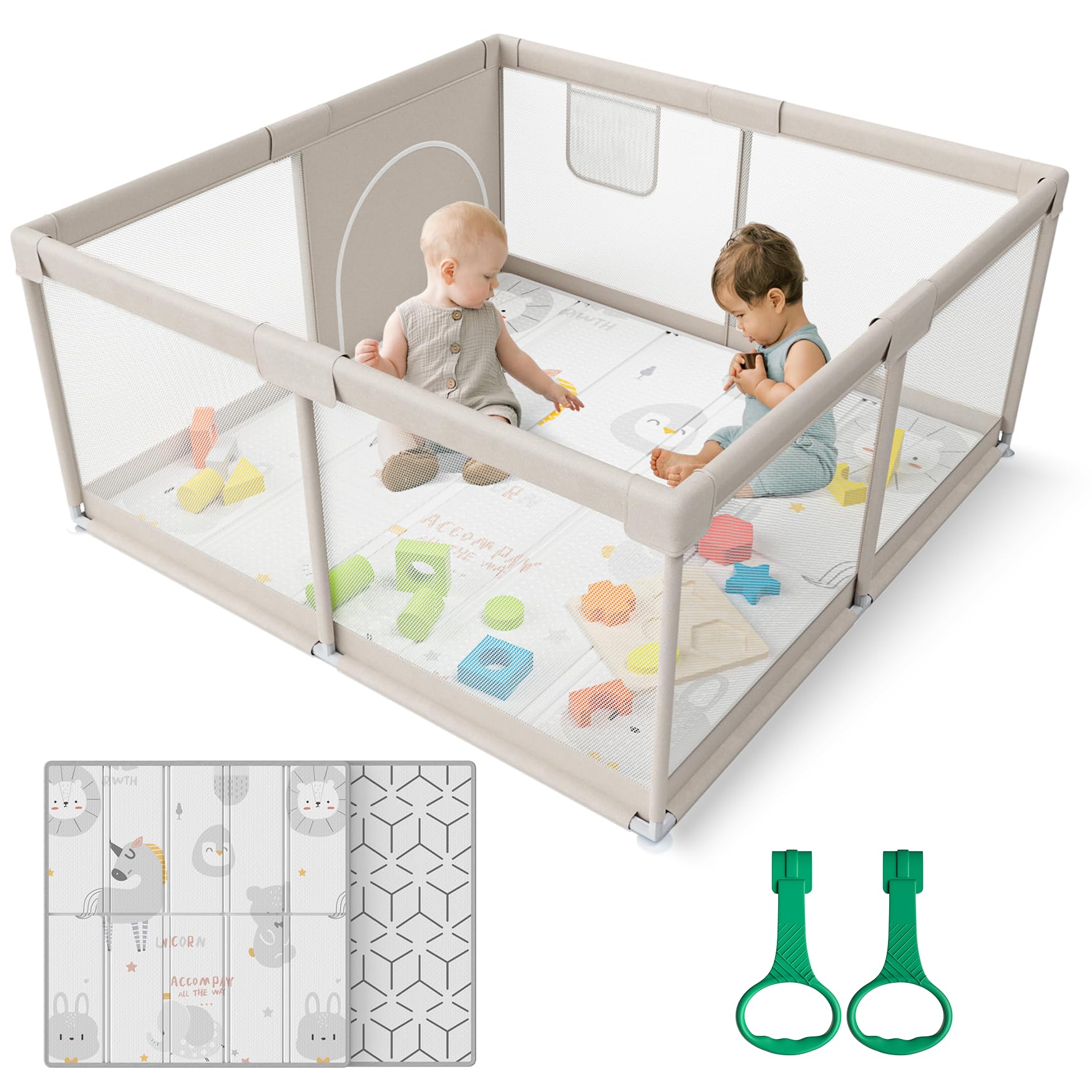 Photo 1 of Baby Playpen,Playpen, Playpen for Babies and Toddlers, Play Pen for Kids, Play Pens for Babies and Toddlers for Apartment (47 * 47 inch Grey with mat)