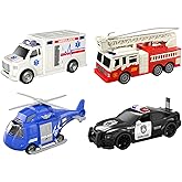 Emergency Vehicle Toy Playsets 4 Pack, Toddler Trucks Rescue Toys for Boys Age 3-5, Ambulance Car Fire Truck Play Police Car 