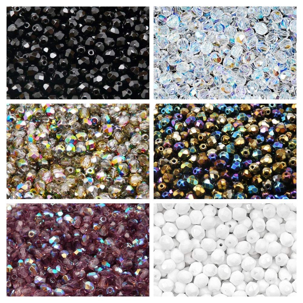 600 pcs 6 colors Czech Fire-Polished Glass Beads Round 4 mm, Set 428 (4FP001 4FP002 4FP003 4FP006 4FP031 4FP055)