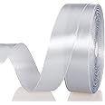 YASEO 1 Inch Silver Solid Satin Ribbon, 50 Yards Craft Fabric Ribbon for Gift Wrapping Floral Bouquets Wedding Party Decorati