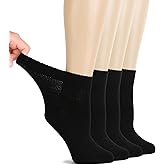 Hugh Ugoli Diabetic Socks for Women, Super Soft, Thin Bamboo Ankle Socks, Wide, Loose, Non-Binding Top, Seamless Toe, 4 Pairs