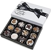 Pastry Perks 12 Valentines Gourmet Chocolate-Covered Cookies, Gift Basket – Holiday Gift Box for Men, Women, and Grandma – Bi