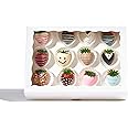 JCXGRVC 4PCS 10 x 7 x 2.5 inches Elegant Cookies Boxes, Strawberries Boxes with Display Window, White Paper Box