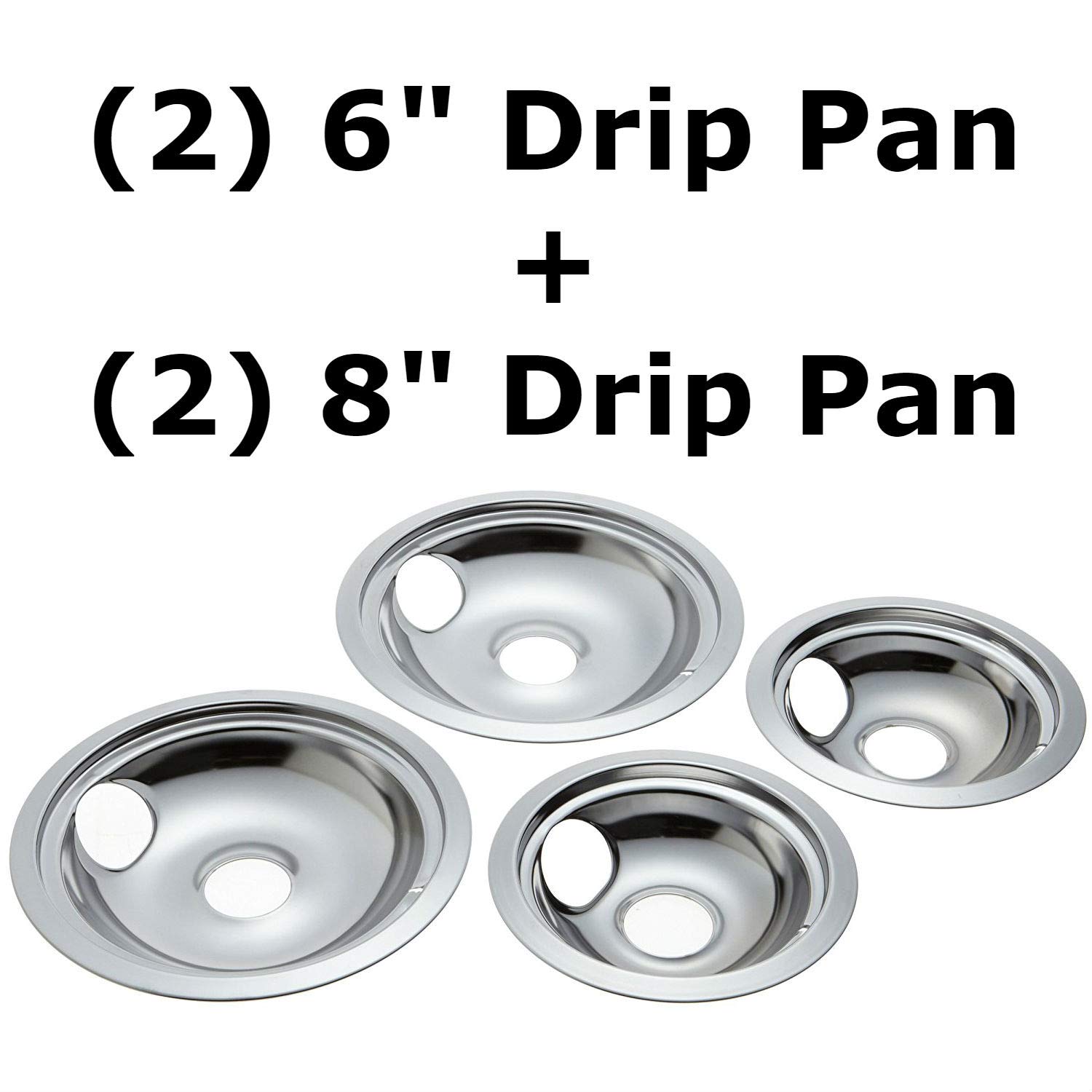 4 Pack Chrome (2) 6" and (2) 8" Replacement for GE/Hotpoint Electric Range Reflector Bowls With Locking Slot WB31T10010 WB31T10011