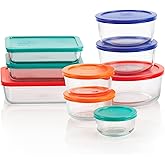 Pyrex Simply Store 9-Pack Mixed Sized Glass Food Storage Set, Round & Rectangular Containers With Lids, BPA-Free, Dishwasher 