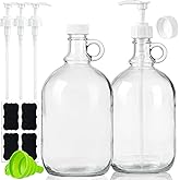 Sovietiep 2 Pack 64 Oz Laundry Detergent Dispenser with Pump and Lid - Half Gallon Glass Pump Bottle for Laundry Soap Dispens