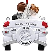 Personalized Wedding Ornament 2024 - Our First Christmas Married Ornament 2024 Mr and Mrs Gifts Vintage Car Decorations Our F