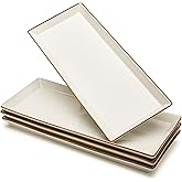 Sweese Rectangular Porcelain Platters, Vanilla White with Brown Trim, Serving Trays for Parties, 13.8 Inch Large Serving Dish