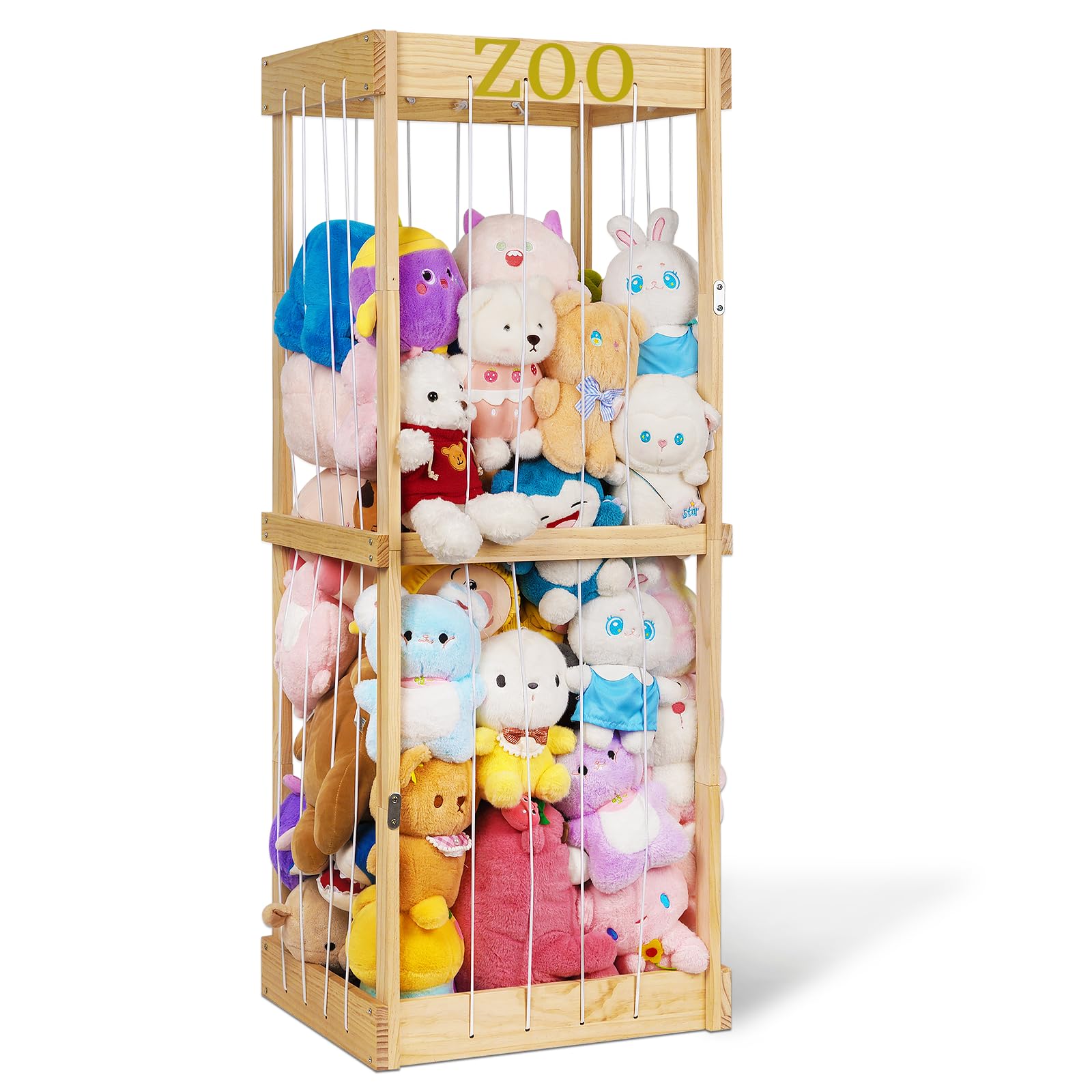 Photo 1 of Trycooling Stuffed Animal Zoo Stuffed Animal Storage Wood Plushie Storage Stuffed Animals Zoo Storage Cage with Zoo Pattern Elastic Band for Nursery Play Room Bedroom (Wood)