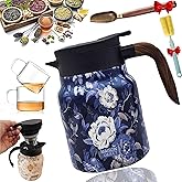 Doresty - Tea Pot, 2025 New Upgrade Doresty Thermos Tea Pot, 28 Oz/35 Oz Stainless Steel Floral Pattern Tea Pot, Thermal Cara