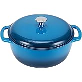 Amazon Basics Enameled Cast Iron Round Dutch Oven with Lid and Dual Handles, Heavy-Duty, 6-Quart, Blue