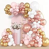 Amandir 153pcs Rose Gold Balloon Garland Arch Kit, Different Sizes 18 12 10 5 inch Rose Gold Pink White Gold Latex Metallic C