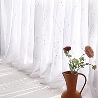 Deconovo White Sheer Curtains 45 Inch Length 2 Panels, Light Filtering Curtain Bedroom, Semi Sheer Curtains Grommet Top, Silv