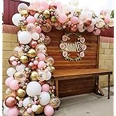 Beaumode Diy Rose Gold Pink White Balloon Garland Arch 160PCS with Confetti Balloons Baby Shower Mother's Day Princess Birthd