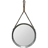 Stonebriar Rustic Round Galvanized Metal Mirror with Rope Hanging Loop ; Farmhouse Home Decor ; For Bathroom, Bedroom, and Li