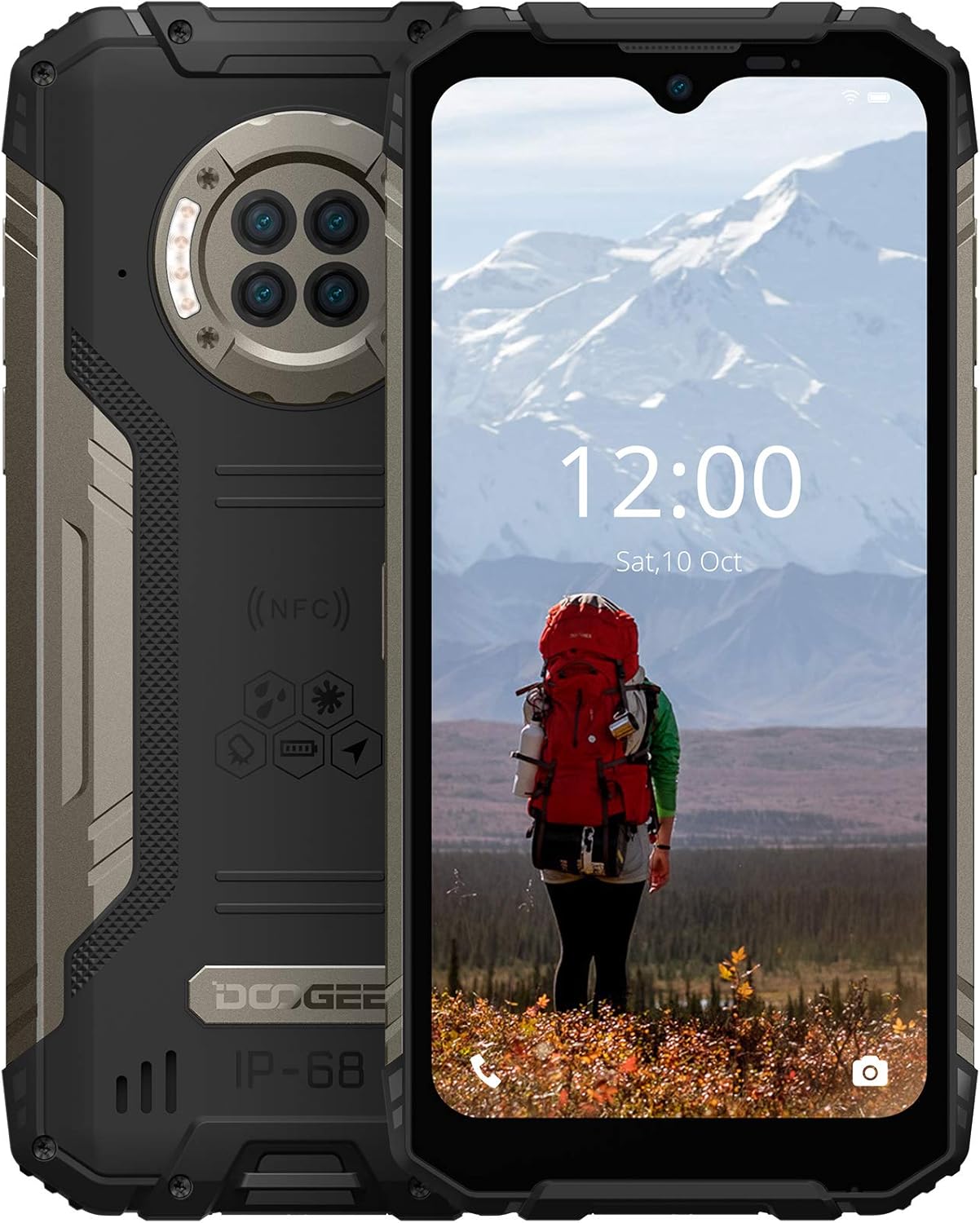 Rugged Phone Unlocked DOOGEE S96 Pro 8GB+128GB Infrared Night Vision Helio G90 Octa Core Waterproof Android Phone, 48MP+20MP, 6.22" + Global 4G LTE GSM AT&T T-Mobile Dual SIM Phone 6350mAh（Black）