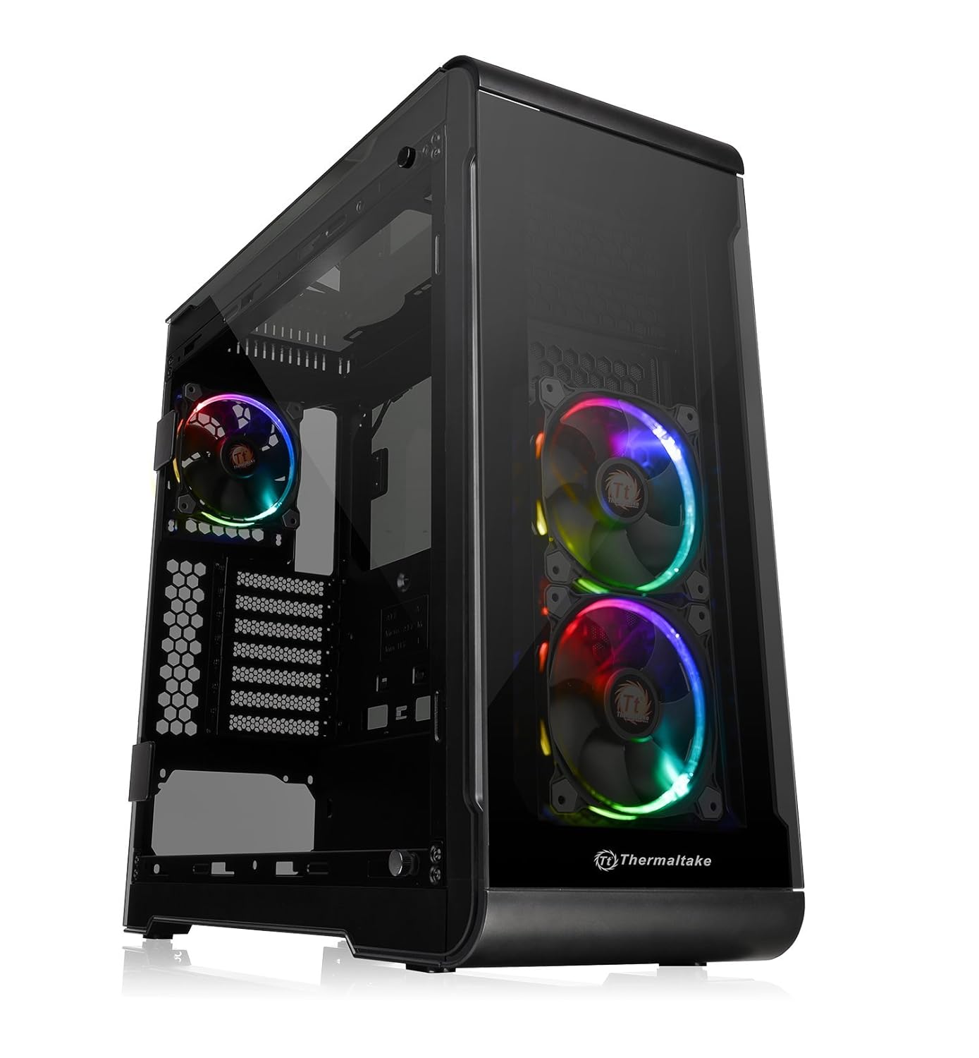 Thermaltake View 32 TG RGB 4 Tempered Glass Panels ATX Mid Tower Gaming Computer Case Chassis, 3 RGB Fan Pre-Installed, One Button to RGB LED Illumination, Built-in RGB Switch Board, CA-1J2-00M1WN-00