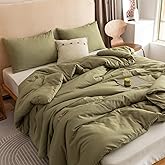 ROSGONIA King Size Comforter Set Olive Green, 3pcs (1 Boho Comforter & 2 Pillowcases), Lightweight Bedding Blanket All Season