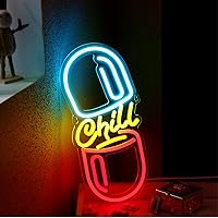 Riakrum Chill Pill Neon Sign for Wall Decor LED Light up Sign 16'' x 7'' Preppy Aesthetic Room Decor for Women Bedroom Dorm A