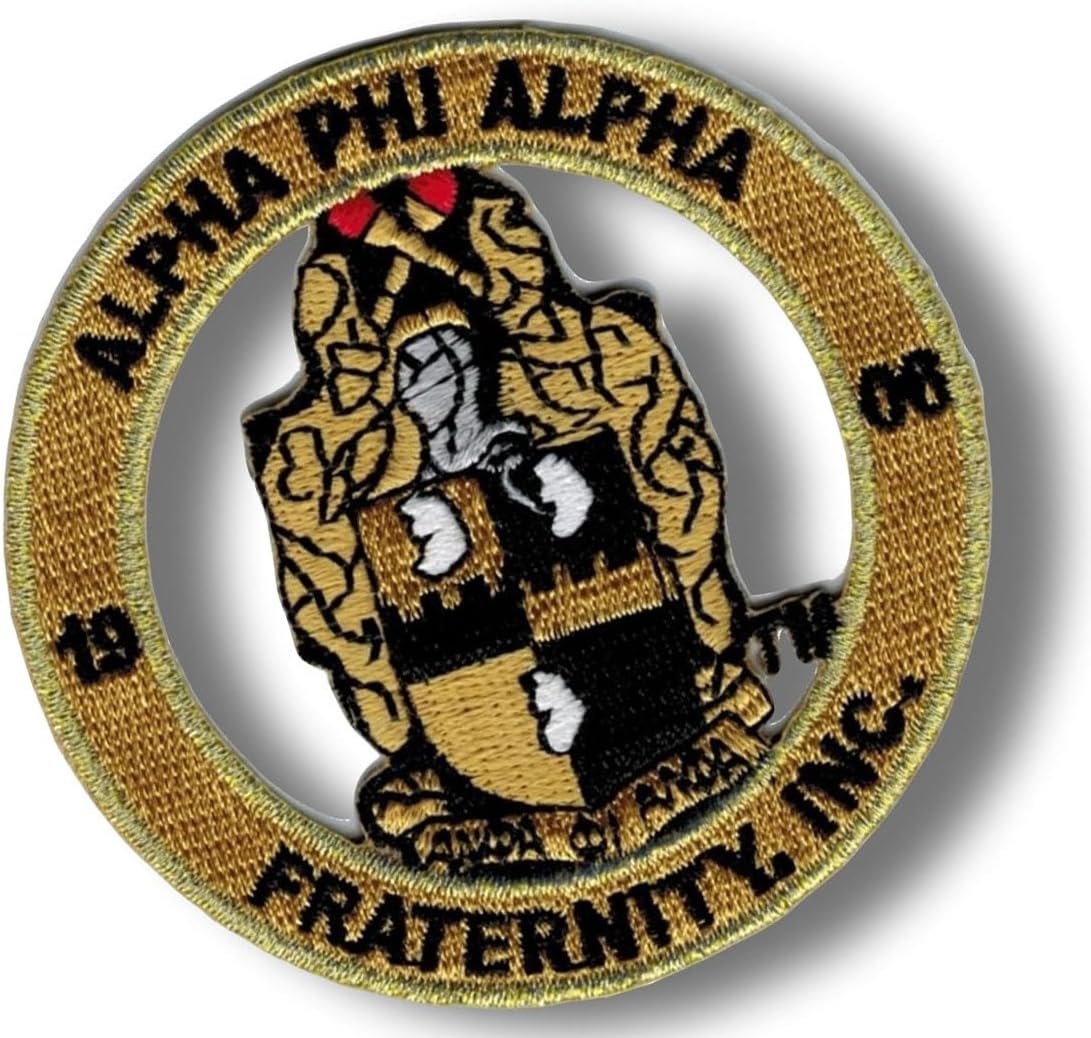 [Single Count] Custom and Unique (2.88" Inch) Circular Simple Basic Alpha Phi Alpha Greek Life Crest Swag Series Design Iron On Embroidered Applique Patch {Black, White, & Yellow Colors}