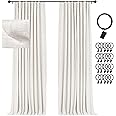 INOVADAY 100% Blackout Curtains for Bedroom, Black Out Curtains Clip Rings/Rod Pocket Linen Blackout Drapes 2 Panels Set, The